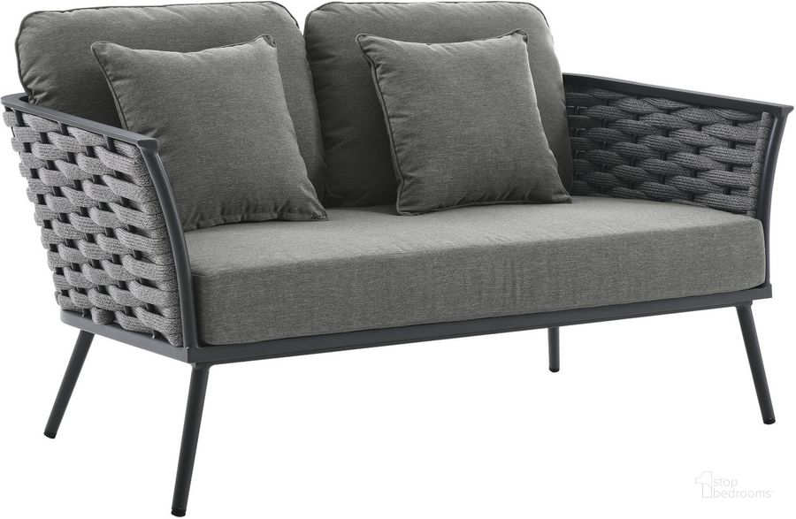The appearance of Stance Outdoor Patio Aluminum Loveseat In Gray Charcoal designed by Modway in the modern / contemporary interior design. This gray charcoal piece of furniture  was selected by 1StopBedrooms from Stance Collection to add a touch of cosiness and style into your home. Sku: EEI-3019-GRY-CHA. Material: Aluminum. Product Type: Loveseat. Image1