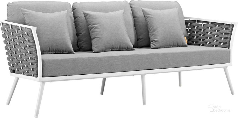 The appearance of Stance White and Gray Outdoor Patio Aluminum Sofa designed by Modway in the modern / contemporary interior design. This white and gray piece of furniture  was selected by 1StopBedrooms from Stance Collection to add a touch of cosiness and style into your home. Sku: EEI-3020-WHI-GRY. Material: Aluminum. Product Type: Outdoor Sofa & Loveseat. Image1
