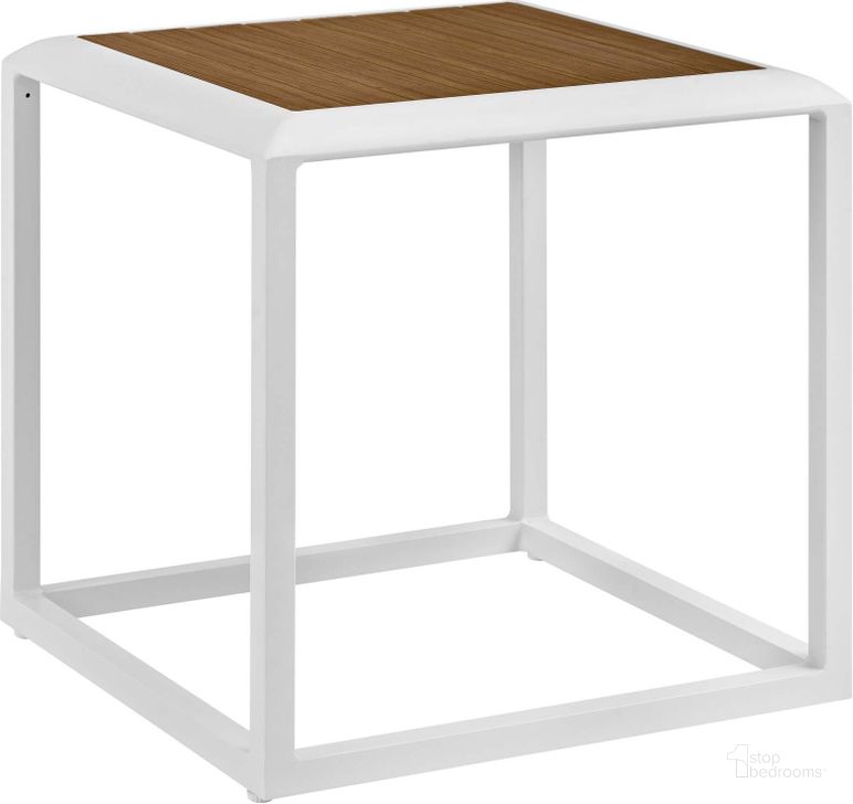 The appearance of Stance White Outdoor Patio Aluminum Side Table designed by Modway in the modern / contemporary interior design. This white piece of furniture  was selected by 1StopBedrooms from Stance Collection to add a touch of cosiness and style into your home. Sku: EEI-3022-WHI-NAT. Material: Aluminium. Product Type: Outdoor Table. Image1