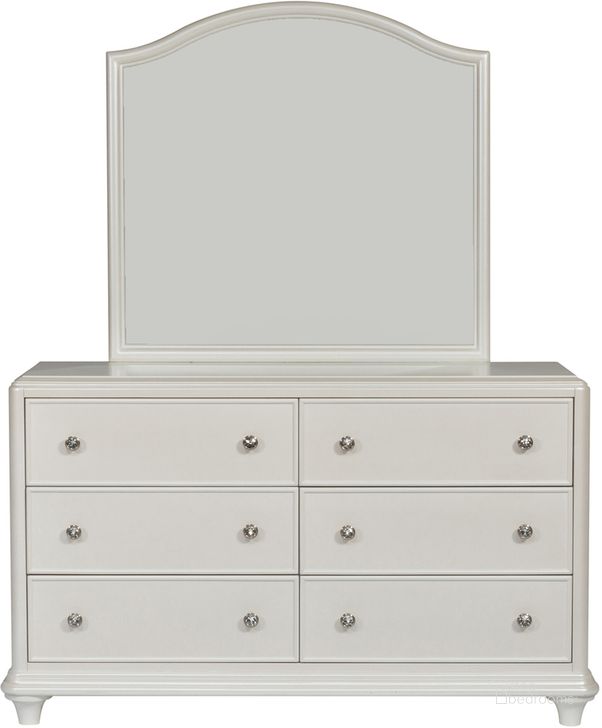 The appearance of Stardust Dresser And Mirror In White designed by Liberty in the modern / contemporary interior design. This white piece of furniture  was selected by 1StopBedrooms from Stardust Collection to add a touch of cosiness and style into your home. Sku: 710-BR30;710-BR50. Product Type: Dresser and Mirror. Material: Poplar. Image1