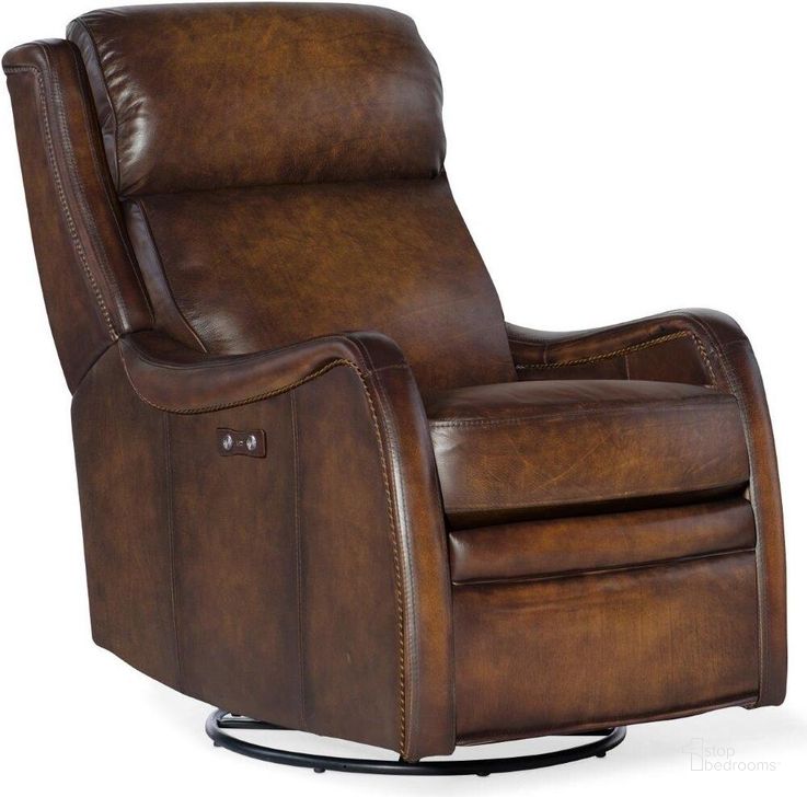 The appearance of Stark Power Swivel Glider Recliner designed by Hooker in the transitional interior design. This brown piece of furniture  was selected by 1StopBedrooms from RC Collection to add a touch of cosiness and style into your home. Sku: RC234-PSWGL-087. Material: Leather. Product Type: Recliner. Image1
