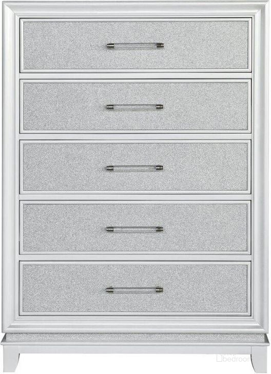 The appearance of Starlight 5 Drawer Chest With Led Lights designed by Samuel Lawrence in the transitional interior design. This white piece of furniture  was selected by 1StopBedrooms from Starlight Collection to add a touch of cosiness and style into your home. Sku: S808-040. Product Type: Chest. Material: MDF. Image1