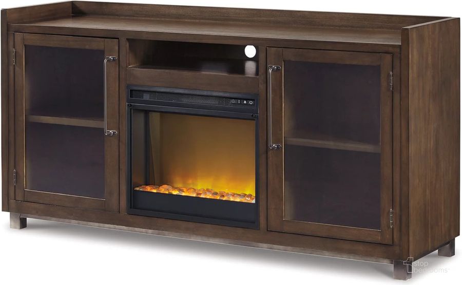 The appearance of Starmore Brown 70 Inch TV Stand With Electric Fireplace designed by Signature Design by Ashley in the industrial interior design. This brown piece of furniture  was selected by 1StopBedrooms from Starmore Collection to add a touch of cosiness and style into your home. Sku: W633-68;W100-02. Material: Glass. Product Type: TV Stands and TV Console. Image1