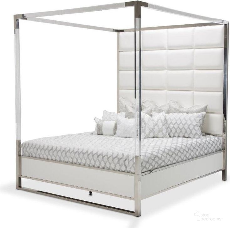 The appearance of State St. Glossy White California King Metal Bed designed by AICO in the modern / contemporary interior design. This glossy white piece of furniture  was selected by 1StopBedrooms from State St. Collection to add a touch of cosiness and style into your home. Sku: N9016014-116;N9016024-116;N9016034-116;9000238-00. Bed Type: Canopy Bed. Product Type: Canopy Bed. Bed Size: California King. Image1