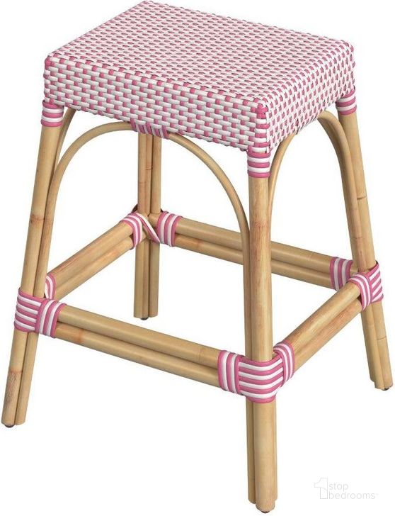 The appearance of Statsville Pink and White Barstool 0qc24480622 designed by Off 5th Home in the transitional interior design. This pink and white piece of furniture  was selected by 1StopBedrooms from Statsville Collection to add a touch of cosiness and style into your home. Sku: 5513428. Material: Rattan. Product Type: Barstool. Image1