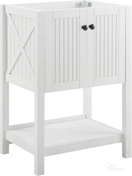 The appearance of Steam 23 Inch Bathroom Vanity Cabinet EEI-3942-WHI designed by Modway in the modern / contemporary interior design. This white piece of furniture  was selected by 1StopBedrooms from Steam Collection to add a touch of cosiness and style into your home. Sku: EEI-3942-WHI. Material: Wood. Product Type: Bathroom Vanity. Image1