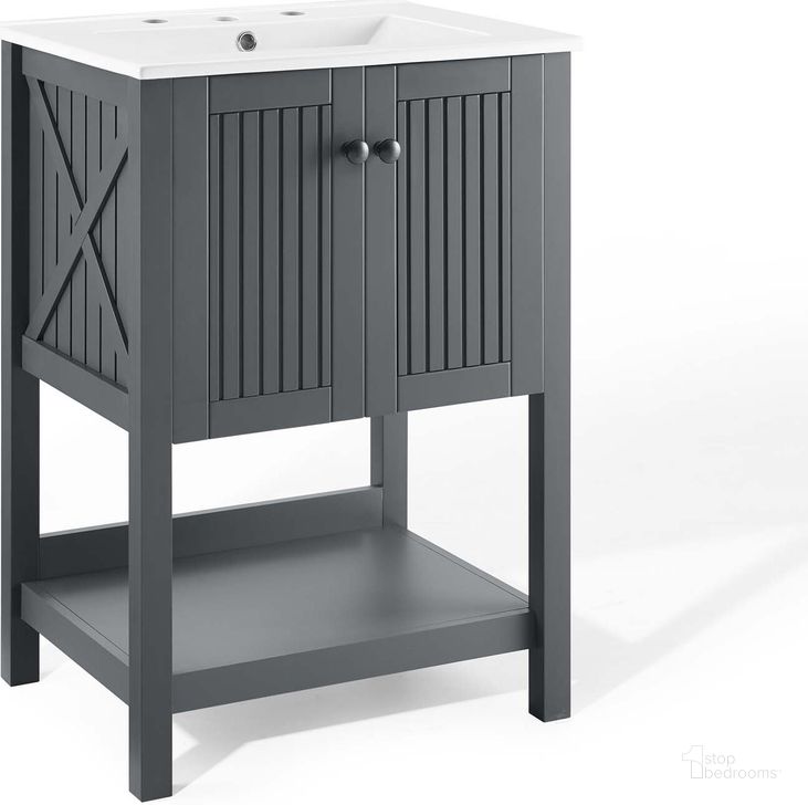 The appearance of Steam 24 Inch Bathroom Vanity EEI-4248-GRY-WHI designed by Modway in the modern / contemporary interior design. This gray and white piece of furniture  was selected by 1StopBedrooms from Steam Collection to add a touch of cosiness and style into your home. Sku: EEI-4248-GRY-WHI. Material: Wood. Product Type: Bathroom Vanity. Image1