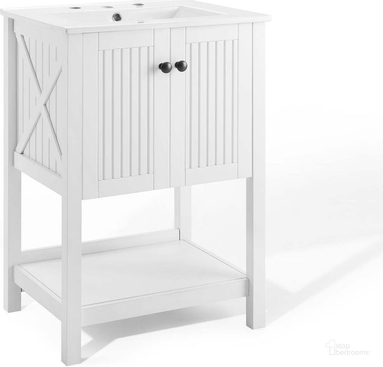 The appearance of Steam 24 Inch Bathroom Vanity EEI-4248-WHI-WHI designed by Modway in the modern / contemporary interior design. This gray piece of furniture  was selected by 1StopBedrooms from Steam Collection to add a touch of cosiness and style into your home. Sku: EEI-4248-WHI-WHI. Material: Wood. Product Type: Bathroom Vanity. Image1