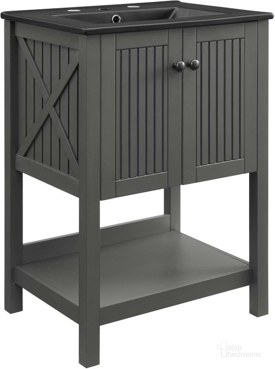 The appearance of Steam 24 Inch Bathroom Vanity EEI-5360-GRY-BLK designed by Modway in the modern / contemporary interior design. This gray black piece of furniture  was selected by 1StopBedrooms from Steam Collection to add a touch of cosiness and style into your home. Sku: EEI-5360-GRY-BLK. Material: Metal. Product Type: Bathroom Vanity. Image1