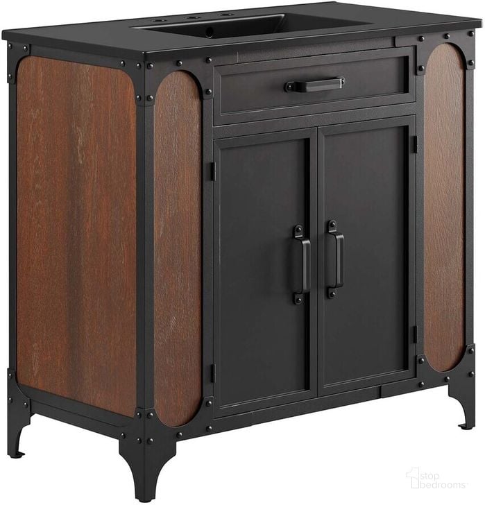 The appearance of Steamforge 36 Inch Bathroom Vanity In Black Black designed by Modway in the modern / contemporary interior design. This black black piece of furniture  was selected by 1StopBedrooms from Steamforge Collection to add a touch of cosiness and style into your home. Sku: EEI-6418-BLK-BLK. Material: Ceramic. Product Type: Bathroom Vanity. Image1