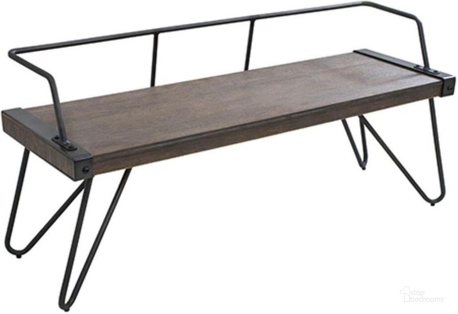 The appearance of Stefani Industrial Bench In Antique And Walnut designed by Lumisource in the industrial interior design. This walnut piece of furniture  was selected by 1StopBedrooms from Stefani Collection to add a touch of cosiness and style into your home. Sku: DC-STFBEN WL+AN. Material: Wood. Product Type: Bench. Image1