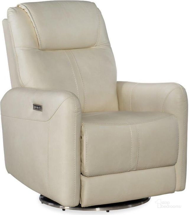 The appearance of Steffen Swivel Power Recliner With Power Headrest RC601-PHSZ-003 designed by Hooker in the transitional interior design. This beige piece of furniture  was selected by 1StopBedrooms from Steffen Collection to add a touch of cosiness and style into your home. Sku: RC601-PHSZ-003. Material: Leather. Product Type: Recliner. Image1