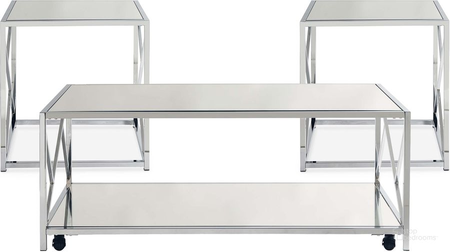 The appearance of Stella Chrome 3 Piece Occasional Table Set designed by Picket House in the modern / contemporary interior design. This chrome piece of furniture  was selected by 1StopBedrooms from Stella Collection to add a touch of cosiness and style into your home. Sku: CBR100OTE. Material: Metal. Product Type: Occasional Table Set. Image1