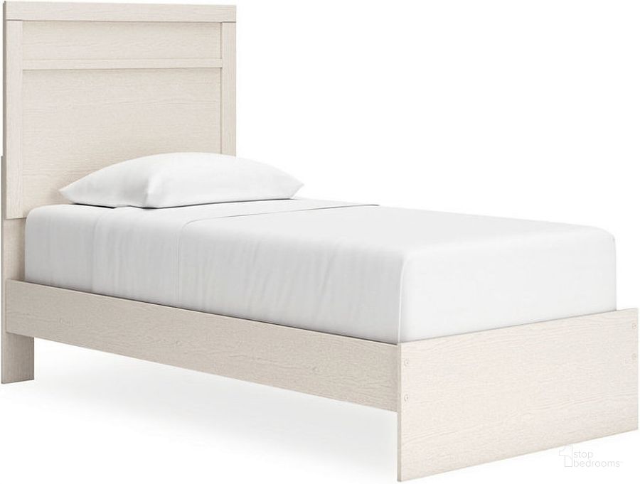 The appearance of Stelsie Twin Panel Bed In White designed by Signature Design by Ashley in the transitional interior design. This white piece of furniture  was selected by 1StopBedrooms from Stelsie Collection to add a touch of cosiness and style into your home. Sku: B2588-53;B2588-83. Bed Type: Panel Bed. Material: Wood. Product Type: Panel Bed. Bed Size: Twin. Image1