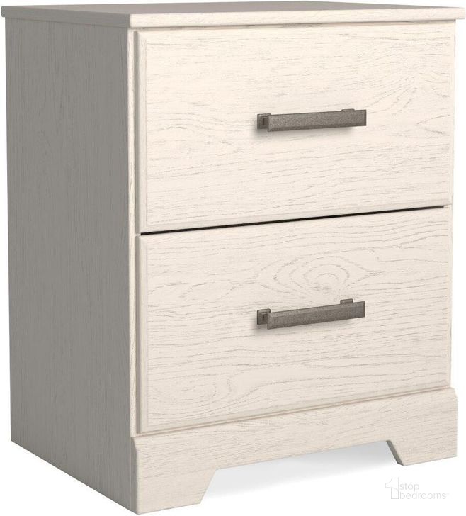 The appearance of Stelsie White Two Drawer Night Stand designed by Signature Design by Ashley in the transitional interior design. This white piece of furniture  was selected by 1StopBedrooms from Stelsie Collection to add a touch of cosiness and style into your home. Sku: B2588-92. Material: Wood. Product Type: Nightstand. Image1