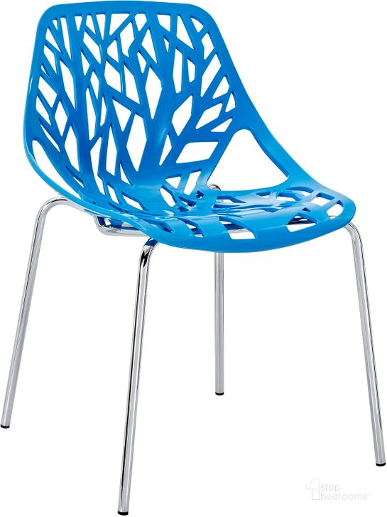 The appearance of Stencil Blue Dining Side Chair designed by Modway in the modern / contemporary interior design. This blue piece of furniture  was selected by 1StopBedrooms from Stencil Collection to add a touch of cosiness and style into your home. Sku: EEI-651-BLU. Product Type: Side Chair. Material: Chrome. Image1