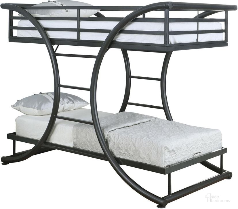 The appearance of Stephan Gunmetal Twin and Twin Bunk Bed designed by Coaster in the transitional interior design. This gray piece of furniture  was selected by 1StopBedrooms from Stephan Collection to add a touch of cosiness and style into your home. Sku: 461078B1;461078B2. Bed Type: Bunk Bed. Material: Metal. Product Type: Bunk Bed. Bed Size: Twin Over Twin. Image1