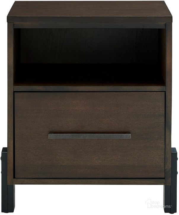 The appearance of Stephenson Night Stand In Nutmeg designed by Progressive Furniture in the transitional interior design. This nutmeg piece of furniture  was selected by 1StopBedrooms from Stephenson Collection to add a touch of cosiness and style into your home. Sku: B113-43. Product Type: Nightstand. Material: Rubberwood. Image1