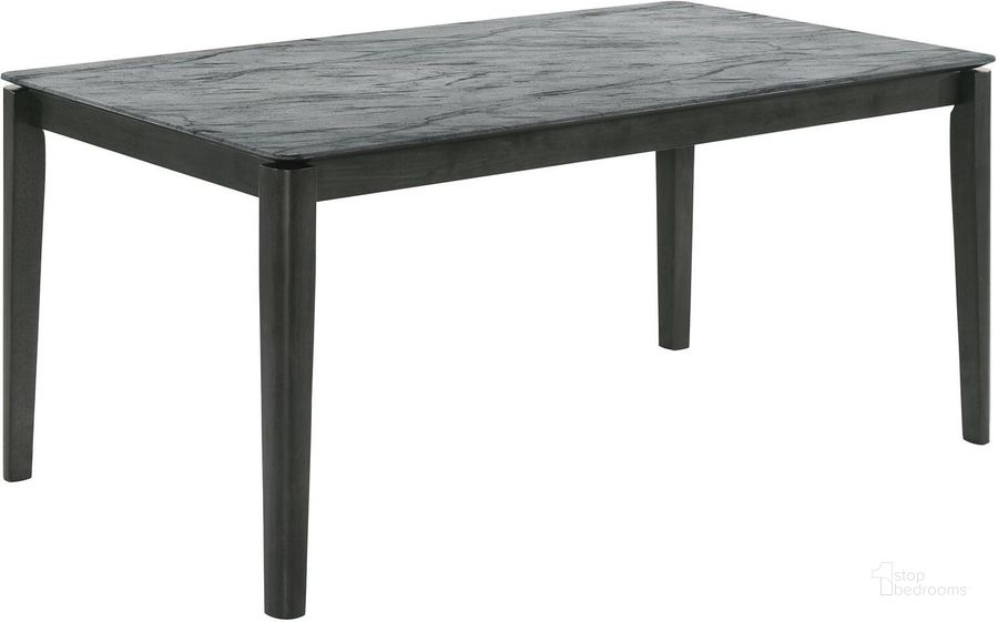 The appearance of Stevie Rectangular Faux Marble Top Dining Table In Grey and Black designed by Coaster in the modern / contemporary interior design. This gray and black piece of furniture  was selected by 1StopBedrooms from Stevie Collection to add a touch of cosiness and style into your home. Sku: 115111SLT. Material: Wood. Product Type: Dining Table. Image1