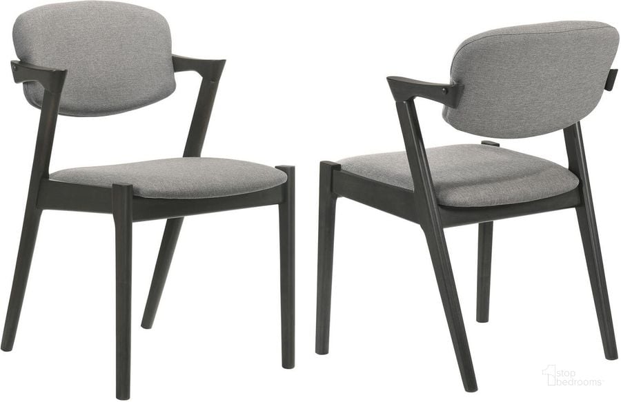 The appearance of Stevie Upholstered Demi Arm Dining Side Chairs Set of 2 In Brown Grey and Black designed by Coaster in the modern / contemporary interior design. This brown grey/black piece of furniture  was selected by 1StopBedrooms from Stevie Collection to add a touch of cosiness and style into your home. Sku: 115112. Material: Wood. Product Type: Side Chair. Image1