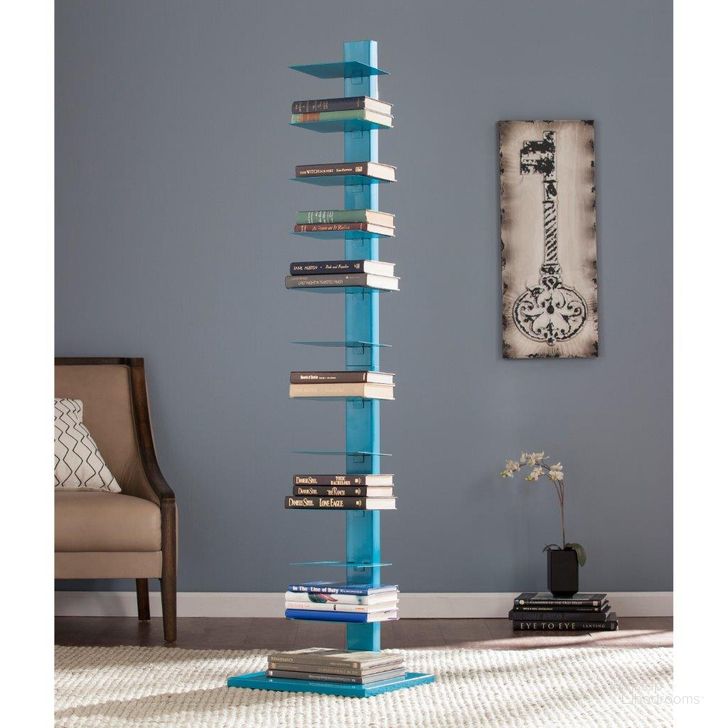 The appearance of Stewartby Spine Tower Shelf In Bright Cyan designed by SEI Furniture in the modern / contemporary interior design. This cyan piece of furniture  was selected by 1StopBedrooms from Stewartby Collection to add a touch of cosiness and style into your home. Sku: HZ9491. Material: Metal. Product Type: Shelf. Image1