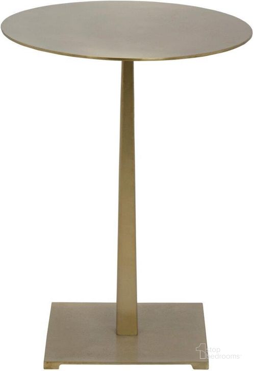 The appearance of Stiletto Side Table With Metal In Brass Finish designed by Noir in the transitional interior design. This antique brass piece of furniture  was selected by 1StopBedrooms from Stiletto Collection to add a touch of cosiness and style into your home. Sku: GTAB812MB. Material: Steel. Product Type: Side Table. Image1