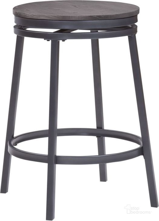 The appearance of Stockton Grey Oak Seat Backless Swivel Counter Height Stool designed by American Woodcrafters in the transitional interior design. This gray piece of furniture  was selected by 1StopBedrooms from Stockton Collection to add a touch of cosiness and style into your home. Sku: B1-120-25W. Material: Metal. Product Type: Barstool.