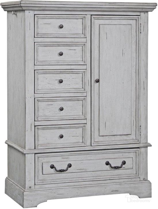 The appearance of Stonebrook Light Distressed Antique Gray Gentlemans Chest designed by American Woodcrafters in the transitional interior design. This gray piece of furniture  was selected by 1StopBedrooms from Stonebrook Collection to add a touch of cosiness and style into your home. Sku: 7820-181. Product Type: Chest. Material: Rubberwood. Image1