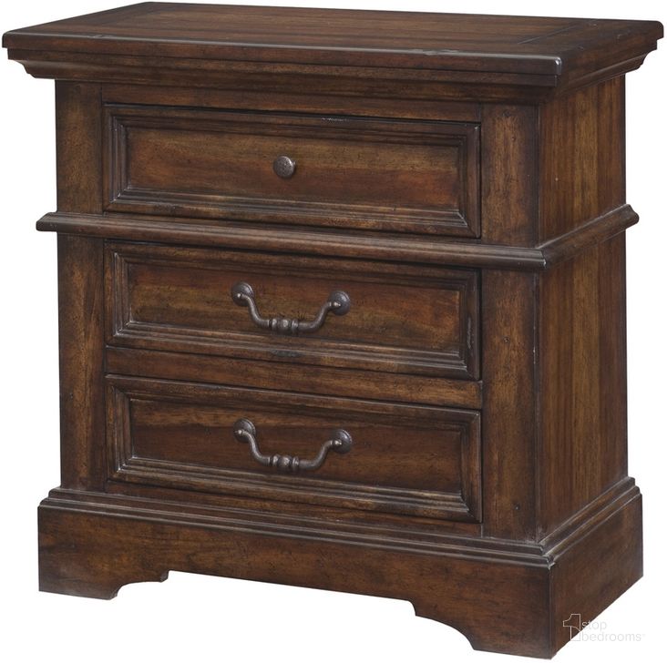 The appearance of Stonebrook Tobacco Nightstand designed by American Woodcrafters in the traditional interior design. This brown piece of furniture  was selected by 1StopBedrooms from Stonebrook Collection to add a touch of cosiness and style into your home. Sku: 7800-430. Material: Wood. Product Type: Nightstand. Image1