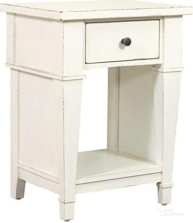 The appearance of Stoney Creek 1-Drawer Nightstand In Weathered White designed by Emerald Home Furnishings in the country / farmhouse interior design. This weathered white piece of furniture  was selected by 1StopBedrooms from Stoney Creek Collection to add a touch of cosiness and style into your home. Sku: 683-028. Material: Wood. Product Type: Nightstand. Image1