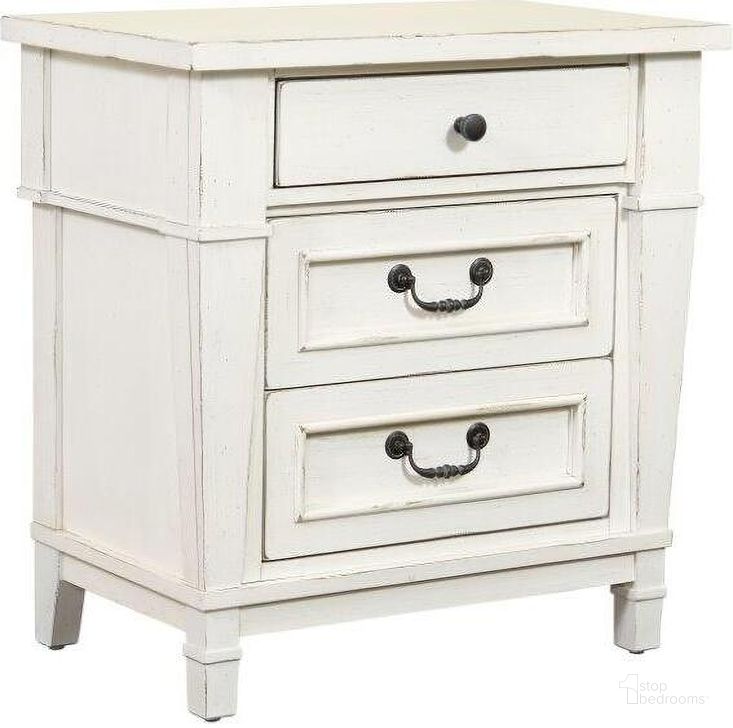 The appearance of Stoney Creek 3-Drawer Nightstand In Weathered White designed by Emerald Home Furnishings in the country / farmhouse interior design. This weathered white piece of furniture  was selected by 1StopBedrooms from Stoney Creek Collection to add a touch of cosiness and style into your home. Sku: 683-030. Material: Wood. Product Type: Nightstand. Image1