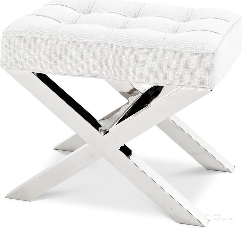 The appearance of Stool Beekman Place Avalon White designed by Eichholtz in the modern / contemporary interior design. This white piece of furniture  was selected by 1StopBedrooms from Beekman Collection to add a touch of cosiness and style into your home. Sku: A114041. Product Type: Accent Table. Material: Stainless Steel.