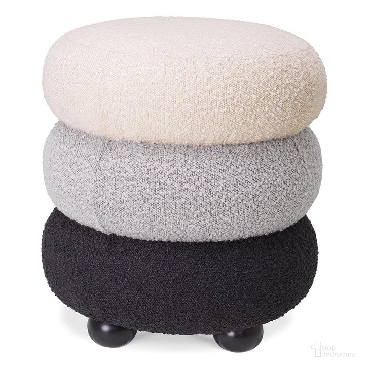 The appearance of Stool Tulum Boucle Cream Grey Black designed by Eichholtz in the modern / contemporary interior design. This black and grey piece of furniture  was selected by 1StopBedrooms from Tulum Collection to add a touch of cosiness and style into your home. Sku: A116555. Product Type: Ottoman. Image1