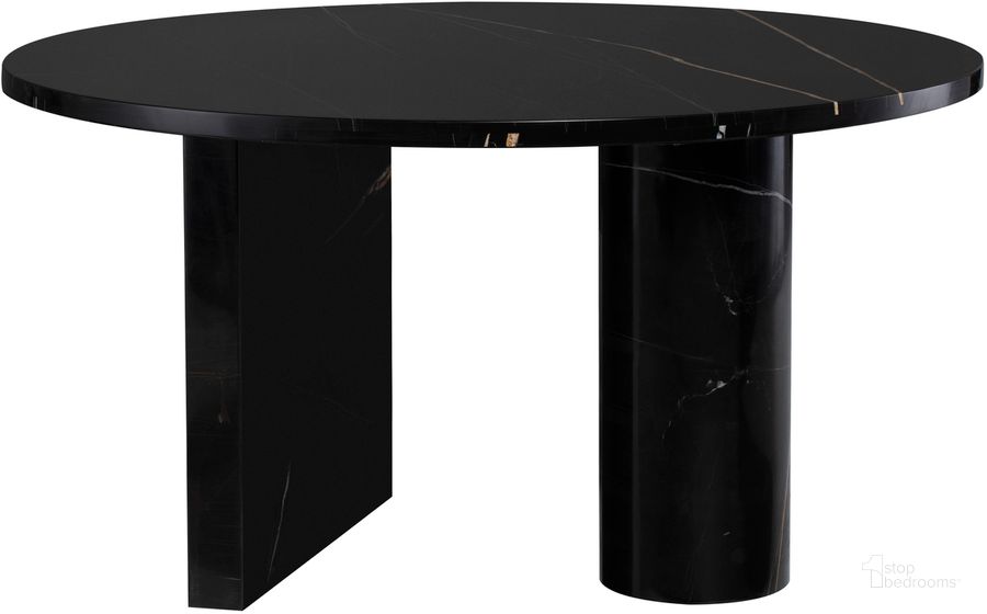 The appearance of Stories Dining Table In Noir designed by Nuevo in the modern / contemporary interior design. This noir piece of furniture  was selected by 1StopBedrooms from Stories Collection to add a touch of cosiness and style into your home. Sku: HGMM215. Table Base Style: Double Pedestal. Table Top Shape: Round. Product Type: Dining Table. Material: Stone. Size: 55". Image1