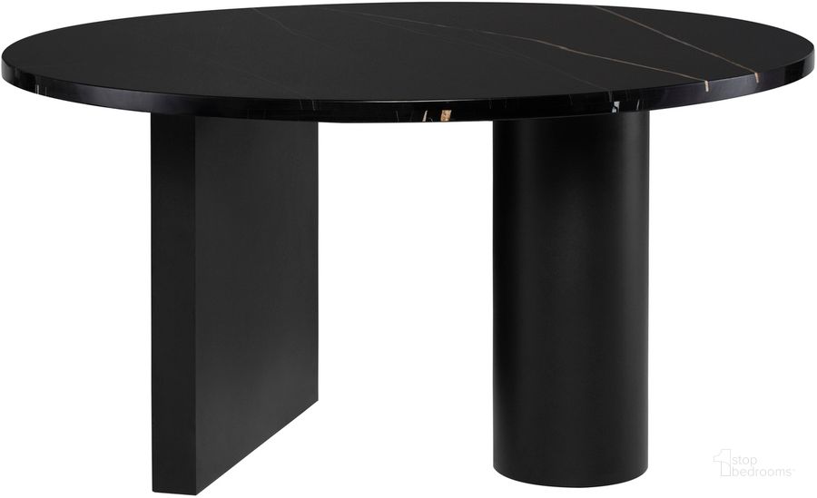 The appearance of Stories Dining Table In Noir designed by Nuevo in the modern / contemporary interior design. This noir piece of furniture  was selected by 1StopBedrooms from Stories Collection to add a touch of cosiness and style into your home. Sku: HGMM217. Table Base Style: Double Pedestal. Table Top Shape: Round. Product Type: Dining Table. Material: Stone. Size: 55". Image1