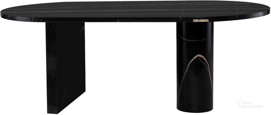 The appearance of Stories Dining Table In Noir designed by Nuevo in the modern / contemporary interior design. This noir piece of furniture  was selected by 1StopBedrooms from Stories Collection to add a touch of cosiness and style into your home. Sku: HGMM221. Table Base Style: Double Pedestal. Table Top Shape: Oval. Product Type: Dining Table. Material: Stone. Size: 41". Image1