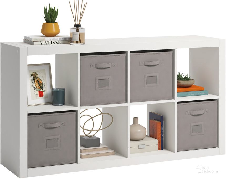 The appearance of Stow-Away 8-Cube Organizer In White designed by Sauder in the transitional interior design. This white piece of furniture  was selected by 1StopBedrooms from Stow-Away Collection to add a touch of cosiness and style into your home. Sku: 429359. Product Type: Storage and Organization. Material: Engineered Wood. Image1