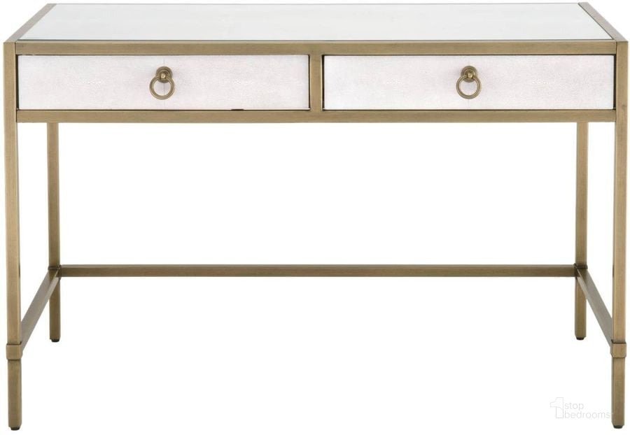 The appearance of Strand White Shagreen Writing Desk designed by Essentials For Living in the transitional interior design. This white piece of furniture  was selected by 1StopBedrooms from Traditions Collection to add a touch of cosiness and style into your home. Sku: 6124.WHT-SHG/GLD. Material: Wood. Product Type: Writing Desk. Image1