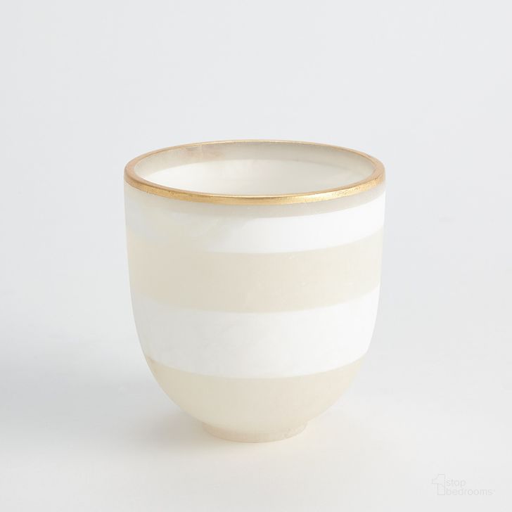 The appearance of Striped Alabaster Small Bowl In White And Gold designed by Global Views in the modern / contemporary interior design. This gold piece of furniture  was selected by 1StopBedrooms from Striped Collection to add a touch of cosiness and style into your home. Sku: 3.31667. Product Type: Bowl. Material: Alabaster. Image1