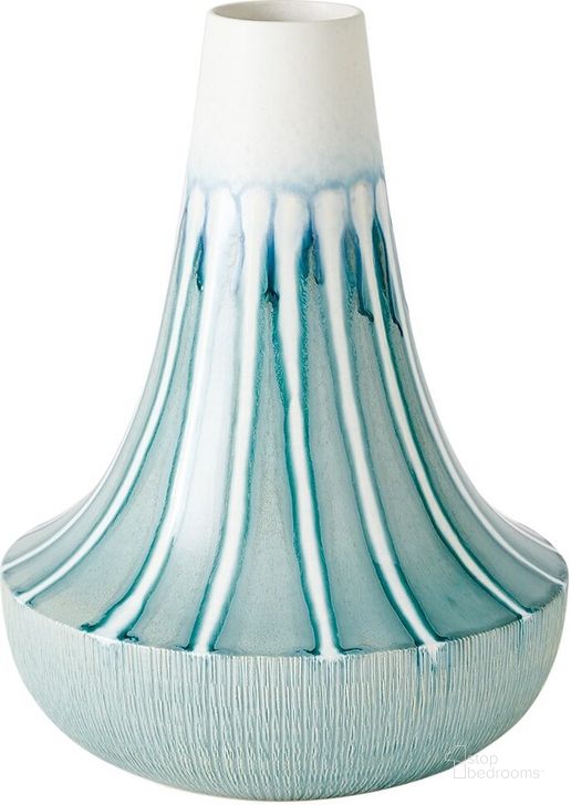 The appearance of Striped Flair Small Vase In Lambs Ear designed by Global Views in the modern / contemporary interior design. This blue piece of furniture  was selected by 1StopBedrooms from Striped Collection to add a touch of cosiness and style into your home. Sku: 1.10866. Material: Ceramic. Product Type: Vase. Image1