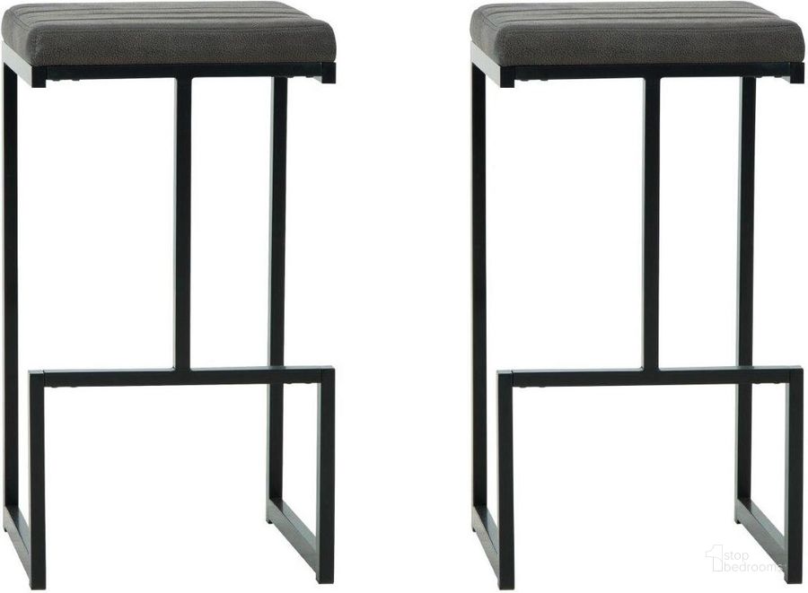 The appearance of Strumford Gray And Black Tall Upholstered Barstool Set of 2 designed by Signature Design by Ashley in the modern / contemporary interior design. This gray and black piece of furniture  was selected by 1StopBedrooms from Strumford Collection to add a touch of cosiness and style into your home. Sku: D109-130. Material: Leather Match. Product Type: Barstool. Image1