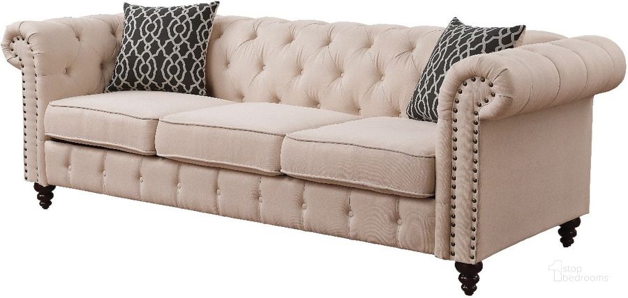The appearance of Stud Way Beige Sofa designed by Leisure Living in the rustic / southwestern interior design. This beige piece of furniture  was selected by 1StopBedrooms from Stud Way Collection to add a touch of cosiness and style into your home. Sku: 52420. Material: Fabric. Product Type: Sofa. Key Features: Tufted. Image1