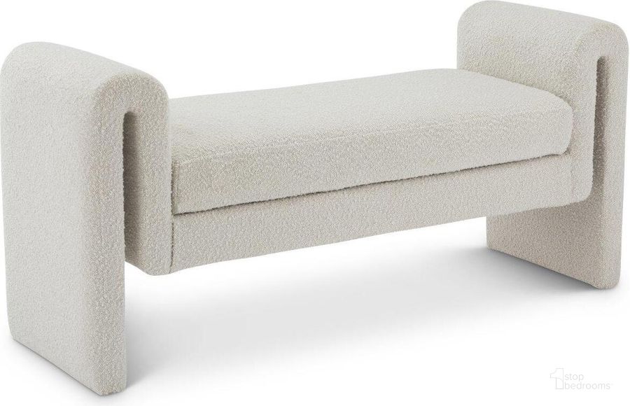 The appearance of Stylus Cream Boucle Fabric Bench 149Cream designed by Meridian in the modern / contemporary interior design. This cream piece of furniture  was selected by 1StopBedrooms from Stylus Collection to add a touch of cosiness and style into your home. Sku: 149Cream. Material: Fabric. Product Type: Bench. Image1