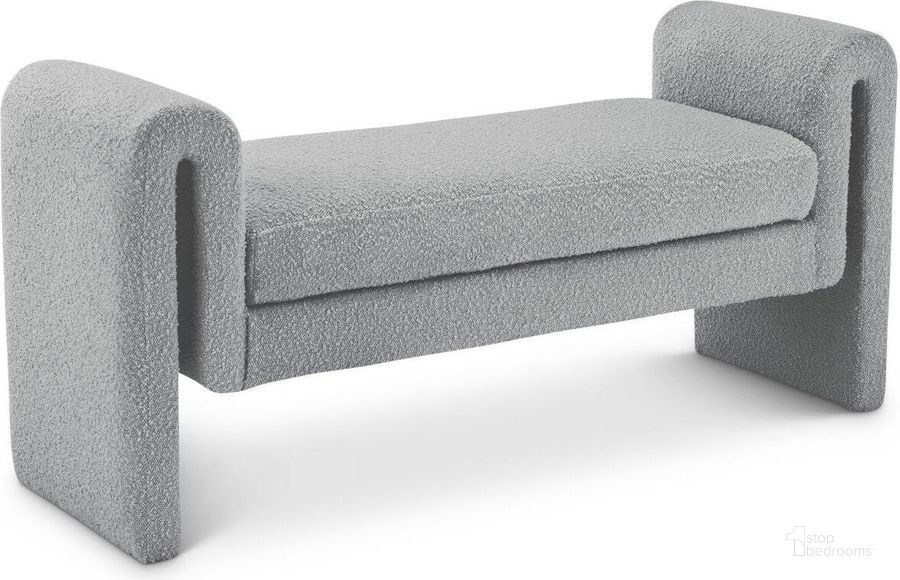 The appearance of Stylus Grey Boucle Fabric Bench 149Grey designed by Meridian in the modern / contemporary interior design. This grey piece of furniture  was selected by 1StopBedrooms from Stylus Collection to add a touch of cosiness and style into your home. Sku: 149Grey. Material: Fabric. Product Type: Bench. Image1