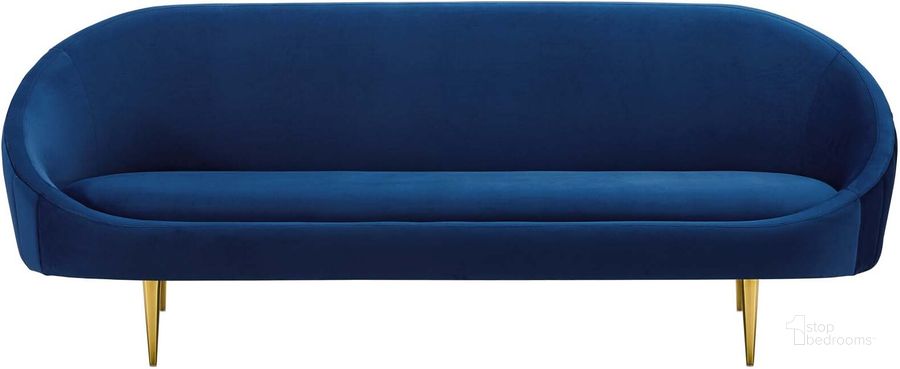 The appearance of Sublime Navy Vertical Curve Back Performance Velvet Sofa designed by Modway in the modern / contemporary interior design. This navy piece of furniture  was selected by 1StopBedrooms from Sublime Collection to add a touch of cosiness and style into your home. Sku: EEI-3349-NAV. Material: Fabric. Product Type: Sofa. Image1