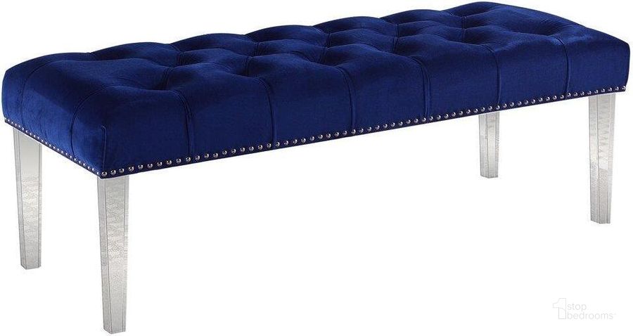 The appearance of Suede Fabric Upholstered Bench In Navy Blue And Acrylic Legs designed by Best Master Furniture in the transitional interior design. This navy blue piece of furniture  was selected by 1StopBedrooms from Suede Collection to add a touch of cosiness and style into your home. Sku: YF07B. Material: Fabric. Product Type: Bedroom Bench. Image1