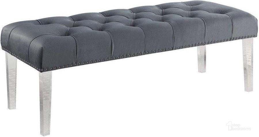 The appearance of Suede Fabric Upholstered Tufted Bench In Gray And Acrylic Legs designed by Best Master Furniture in the transitional interior design. This gray piece of furniture  was selected by 1StopBedrooms from Suede Collection to add a touch of cosiness and style into your home. Sku: YF07G. Material: Fabric. Product Type: Bedroom Bench. Image1