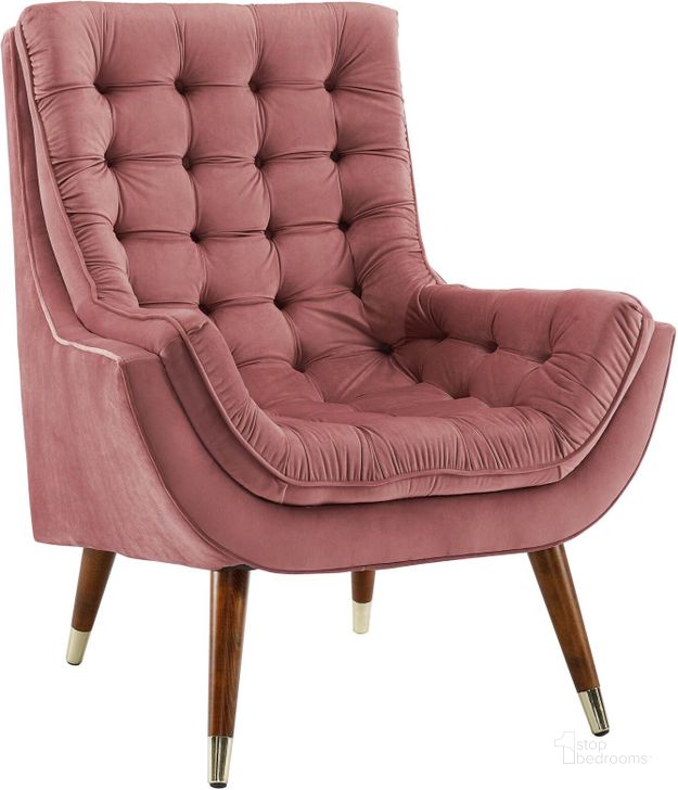 The appearance of Suggest Dusty Rose Button Tufted Performance Velvet Lounge Chair designed by Modway in the modern / contemporary interior design. This dusty rose piece of furniture  was selected by 1StopBedrooms from Suggest Collection to add a touch of cosiness and style into your home. Sku: EEI-3001-DUS. Material: Wood. Product Type: Living Room Chair. Image1