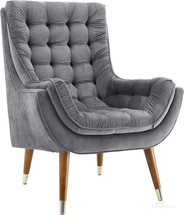 The appearance of Suggest Gray Button Tufted Performance Velvet Lounge Chair designed by Modway in the modern / contemporary interior design. This gray piece of furniture  was selected by 1StopBedrooms from Suggest Collection to add a touch of cosiness and style into your home. Sku: EEI-3001-GRY. Material: Wood. Product Type: Living Room Chair. Image1