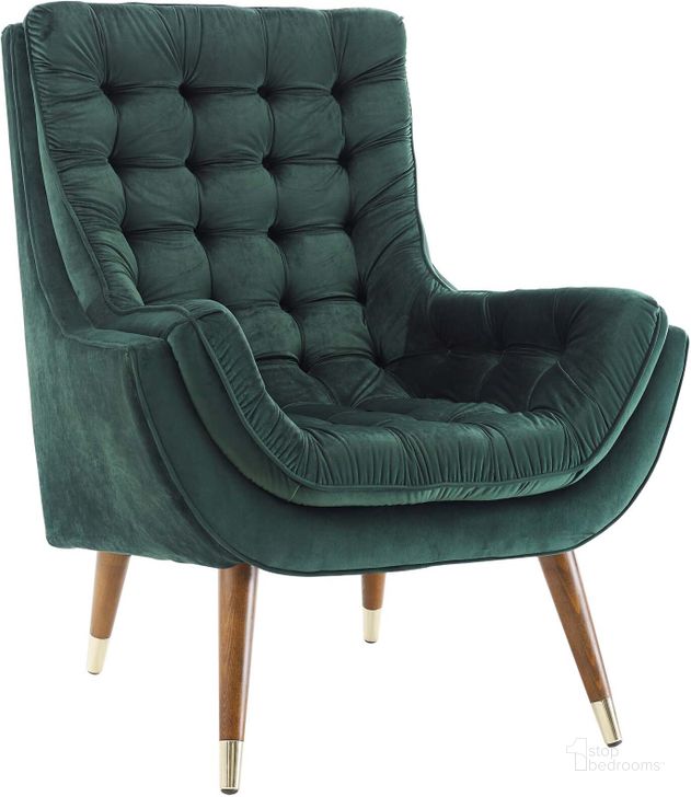The appearance of Suggest Green Button Tufted Performance Velvet Lounge Chair designed by Modway in the modern / contemporary interior design. This green piece of furniture  was selected by 1StopBedrooms from Suggest Collection to add a touch of cosiness and style into your home. Sku: EEI-3001-GRN. Material: Wood. Product Type: Living Room Chair. Image1